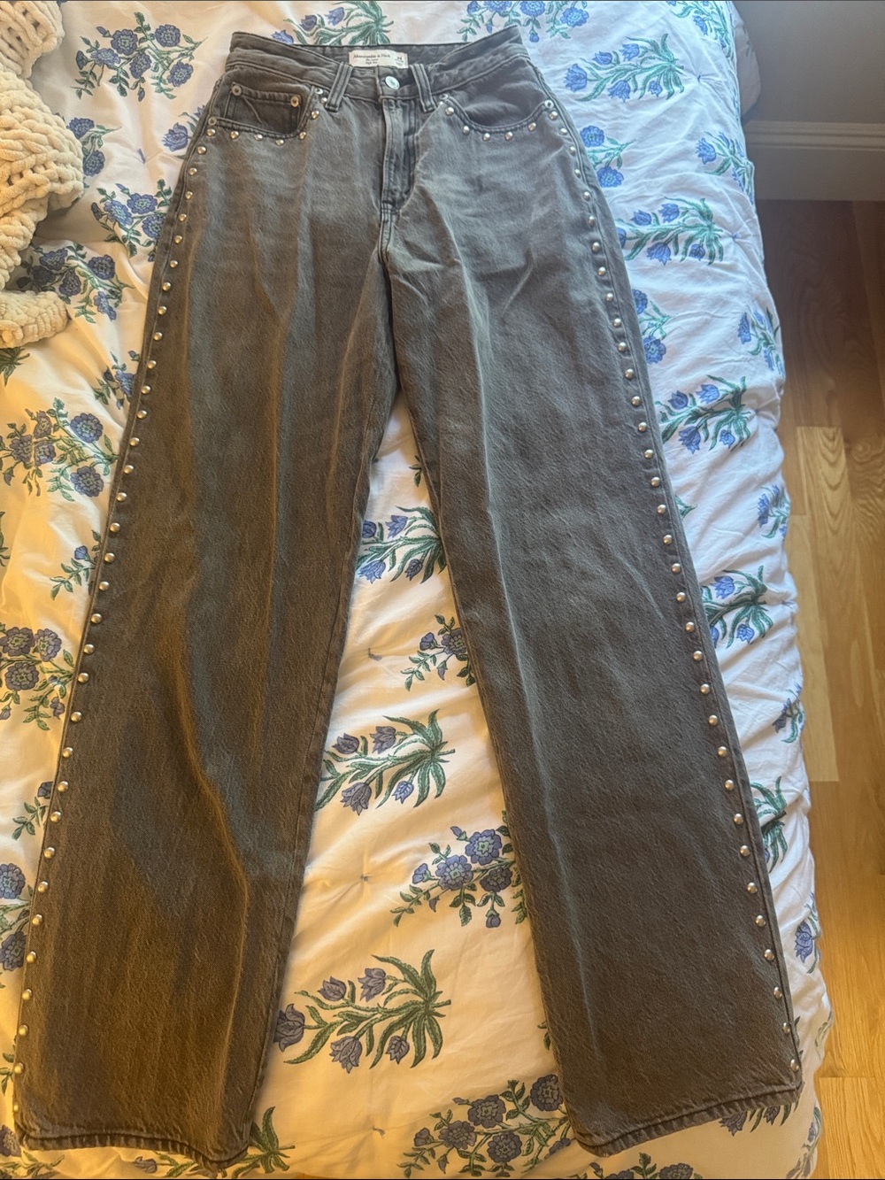 Abercrombie & Fitch Charcoal Wide-Leg Jeans with Silver Studs